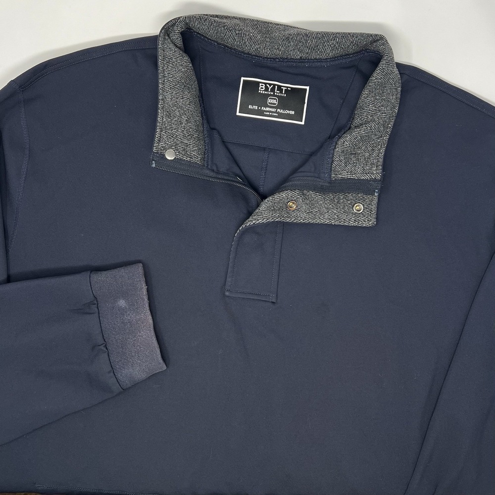 Bylt Elite Fairway Pullover Sweater Mens 3XL Navy 1/4 Zip‎ Magnetic Snap